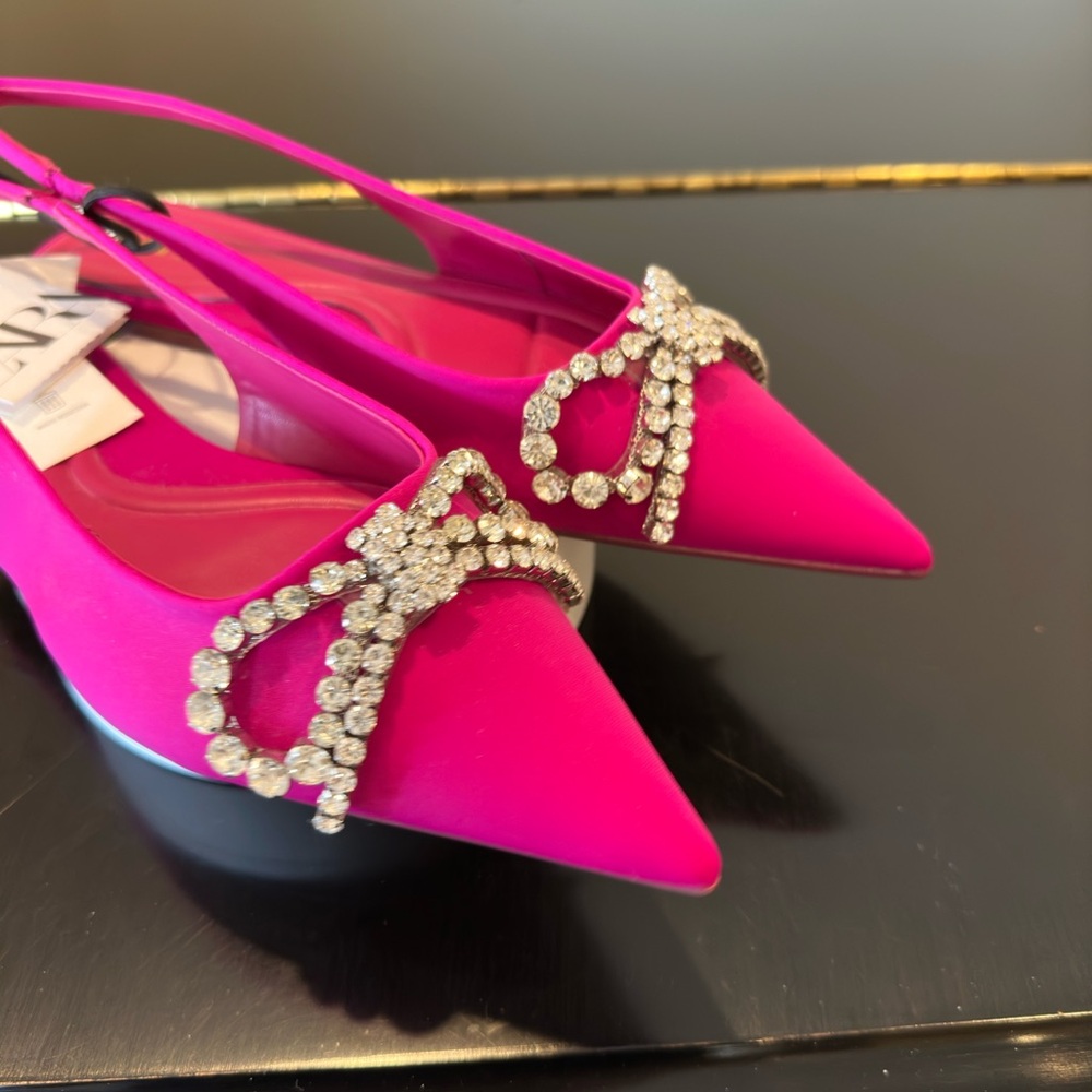 NWT Zara Luxury Summer Wedding Embelished Bejeweled Bow slingback mules/shoes - Picture 11 of 17